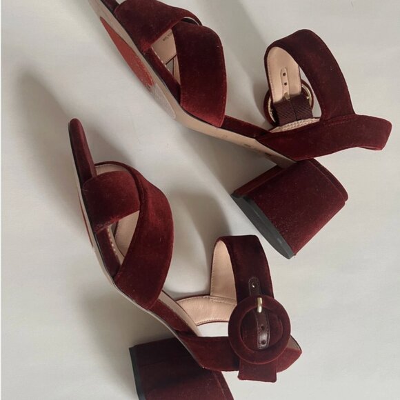 J. Crew Velvet Penny Sandals Burgundy Retro Inspired Ankle Straps Size 7 - Picture 5 of 5